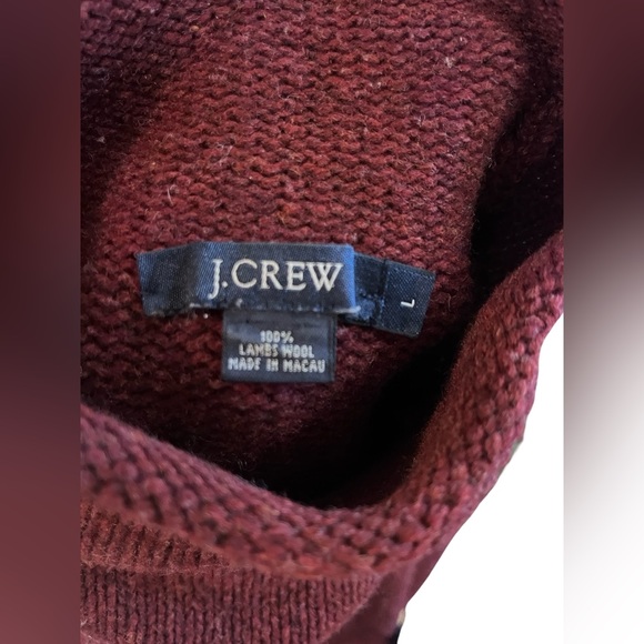 Vtg J.CREW JCrew Lambswool Roll Neck Sweater Fisherman's Preppy Sz L Burgundy - Picture 2 of 7